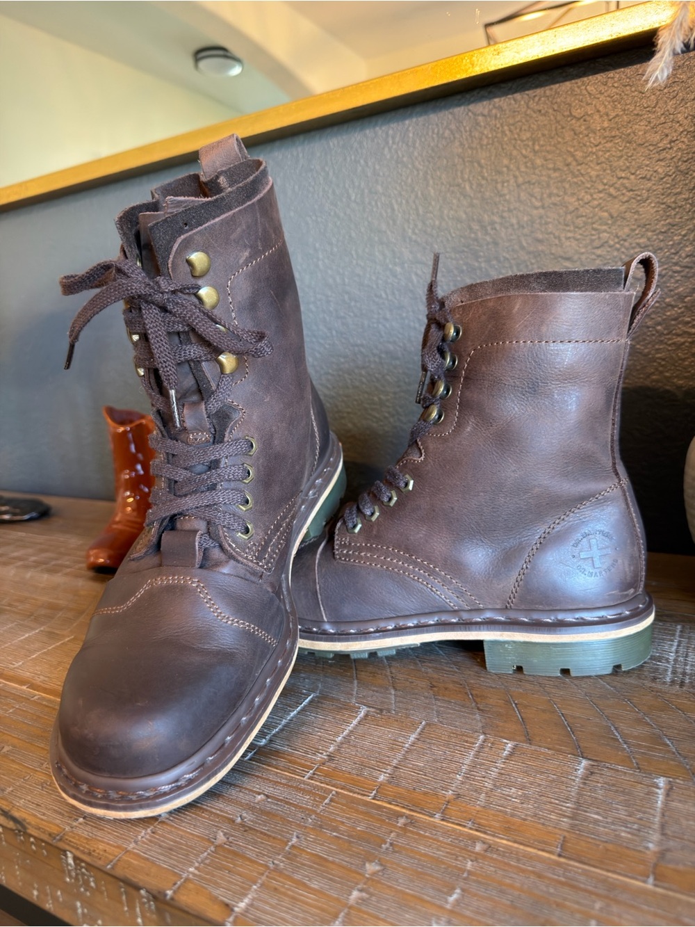 Men's Brown Leather Lace-Up Work Boots - Rugged Outdoor Style